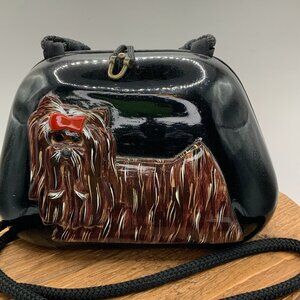 Timmy Woods Beverly Hills Vintage Hand Carved Yorkshire Terrier Dog Purse